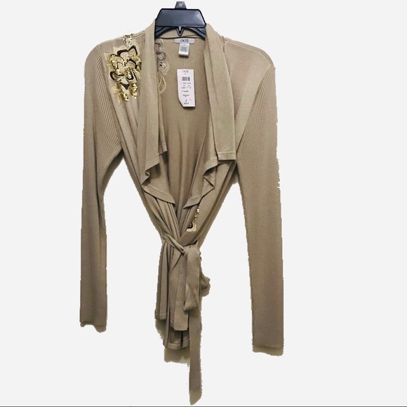 Cache Floral Beaded Robe Sequin Ribbed Cardigan - Picture 1 of 4